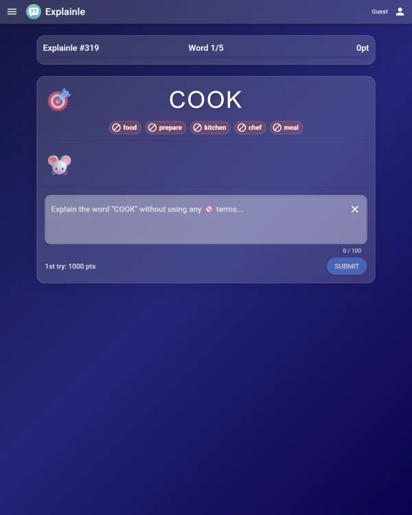 Screenshot of Explainle, a daily word game