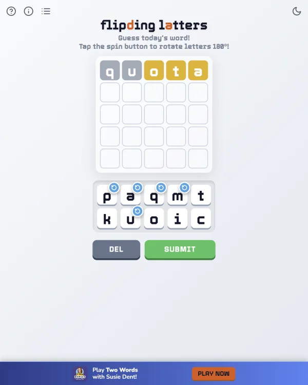 Screenshot of Flipping Letters, a daily word game