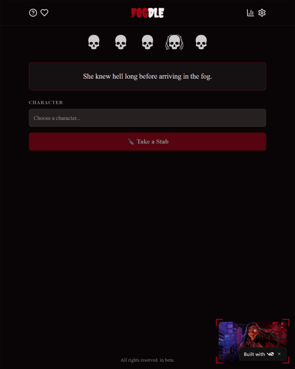 Screenshot of Fogdle, a daily fandom game