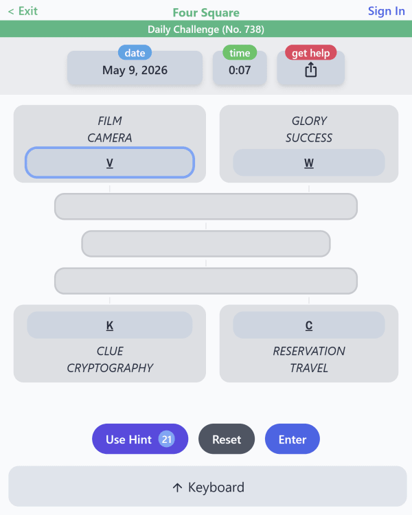 Screenshot of Four Square, a daily word game