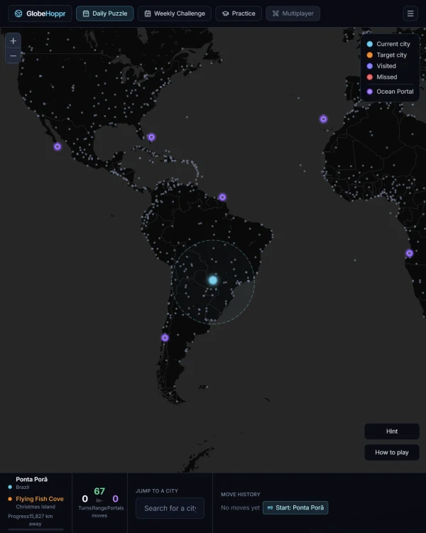 Screenshot of GlobeHoppr, a daily geography game