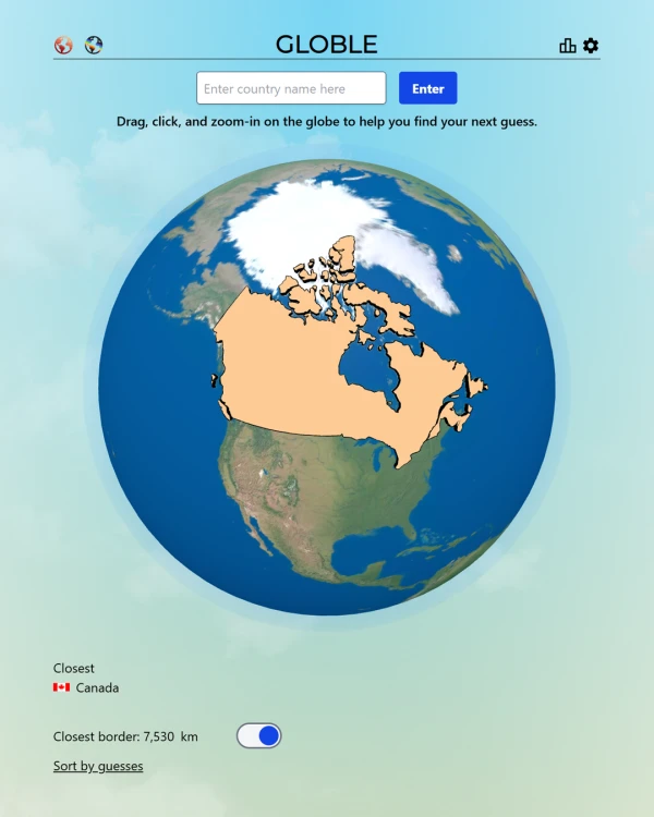 Screenshot of Globle, a daily geography game