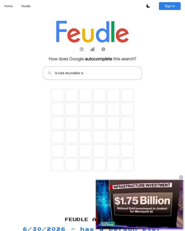 Screenshot of Google Feudle, a daily trivia game