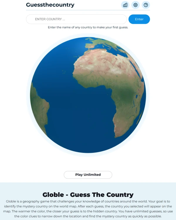 Screenshot of Guess The Country, a daily geography game