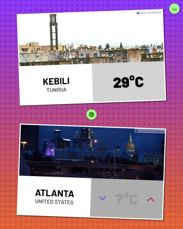 Screenshot of Hot or Not, a geography game