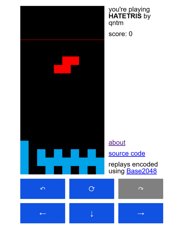 Screenshot of Hatetris, a daily visual game