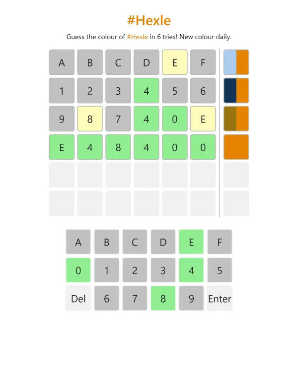 Screenshot of Hexle, a daily visual game