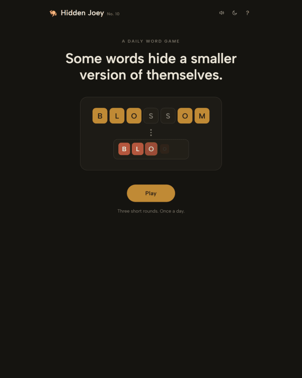 Screenshot of Hidden Joey, a word game