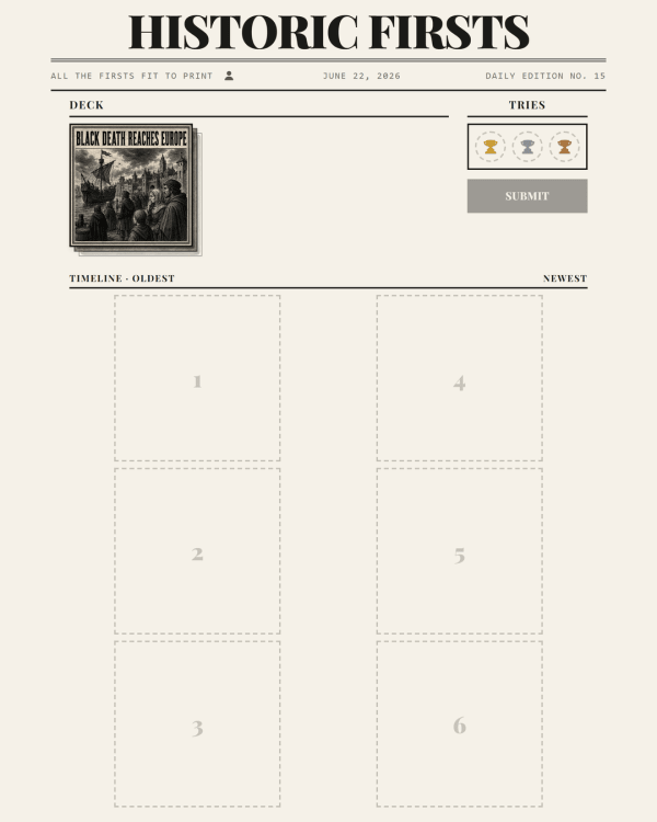 Screenshot of Historic Firsts, a daily trivia game