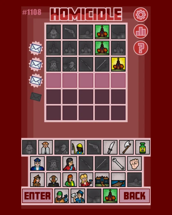 Screenshot of Homicidle, a daily logic game