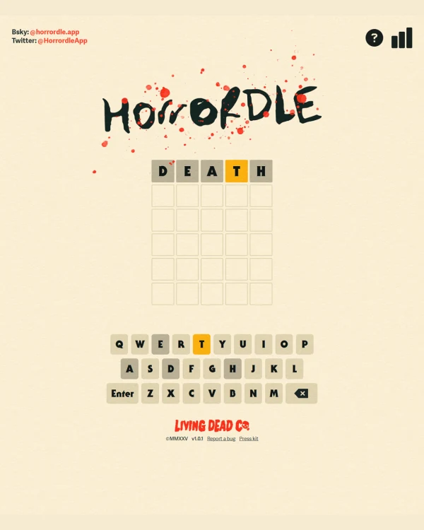 Screenshot of Horrordle (Living Dead Co.), a daily word game