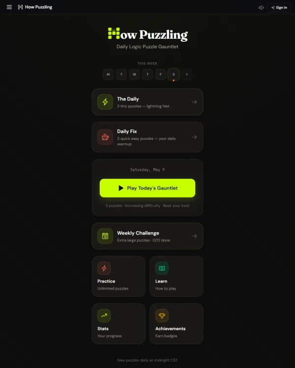 Screenshot of How Puzzling, a daily logic game