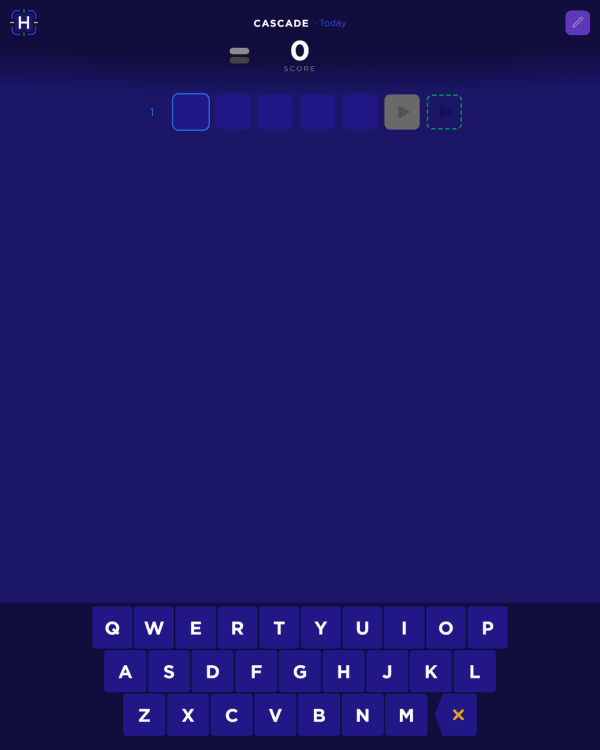 Screenshot of Hunch Cascade, a daily word game