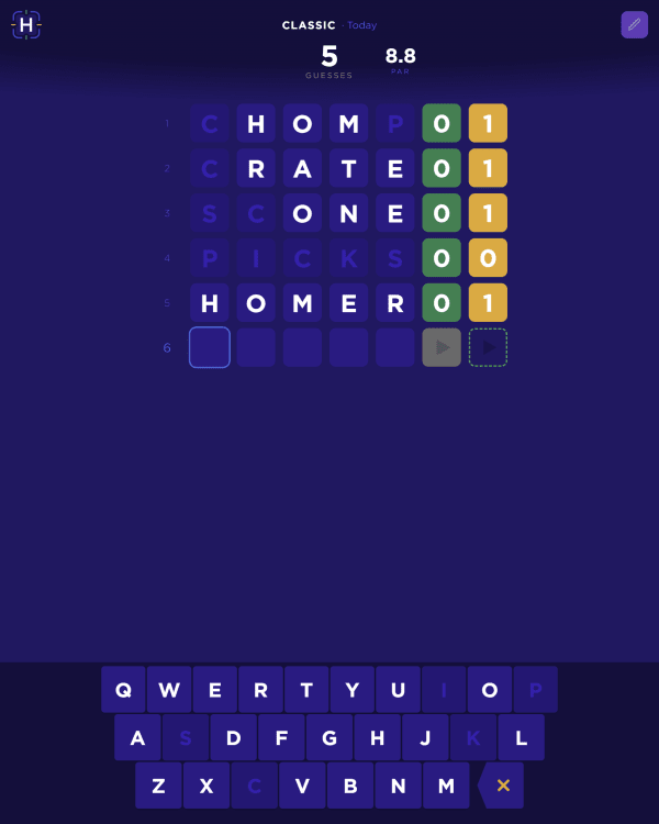 Screenshot of Hunch, a daily word game