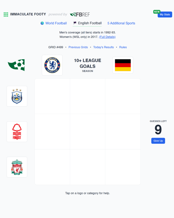 Screenshot of Immaculate Footy: English Football, a daily sports game