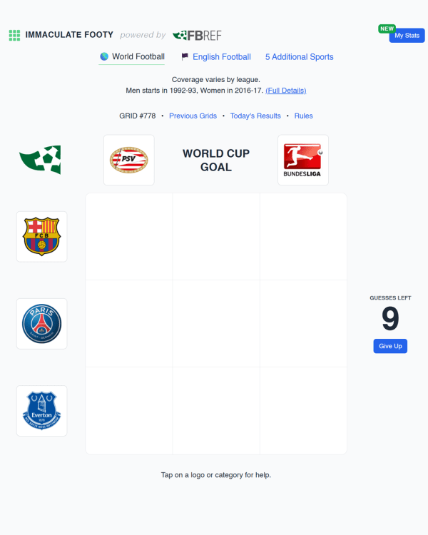 Screenshot of Immaculate Footy: World Football, a daily sports game