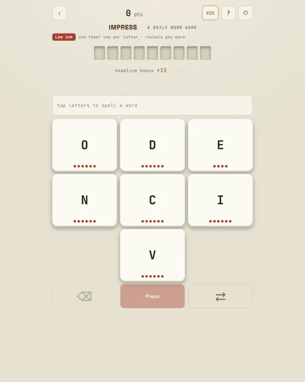 Screenshot of Impress, a daily word game