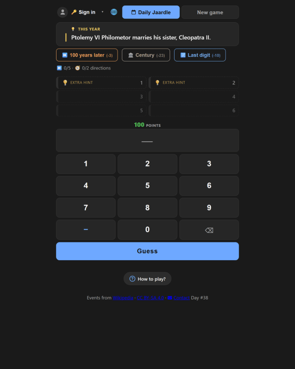 Screenshot of Jaardle, a daily trivia game