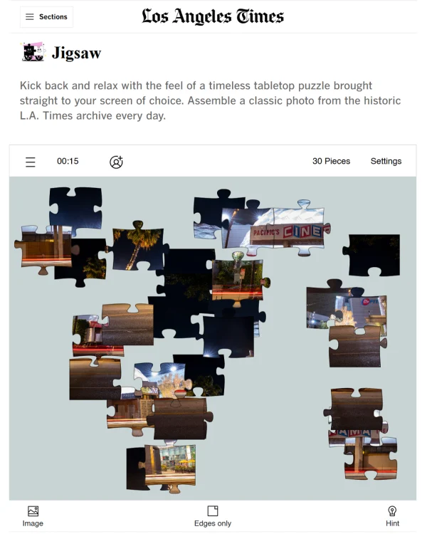 Screenshot of Jigsaw (L.A. Times), a daily visual game