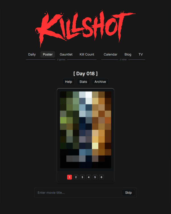 Screenshot of Killshot: Poster, a daily pop culture game