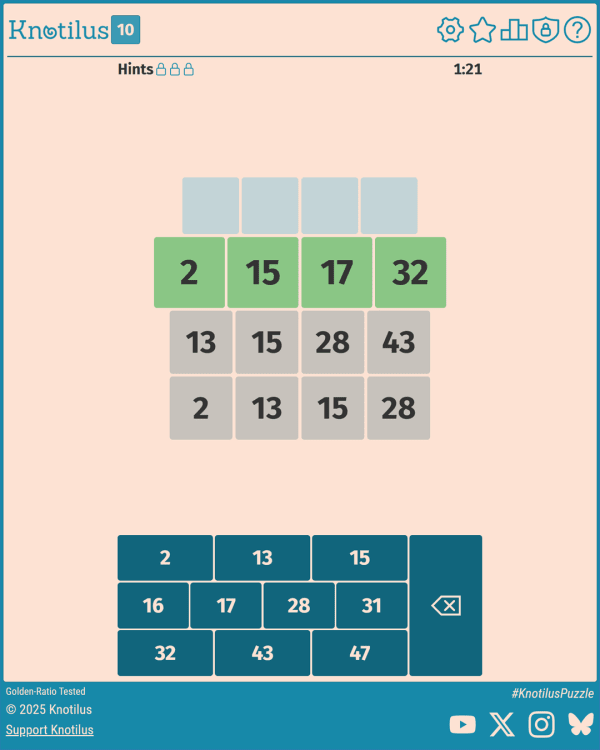 Screenshot of Knotilus, a daily math game