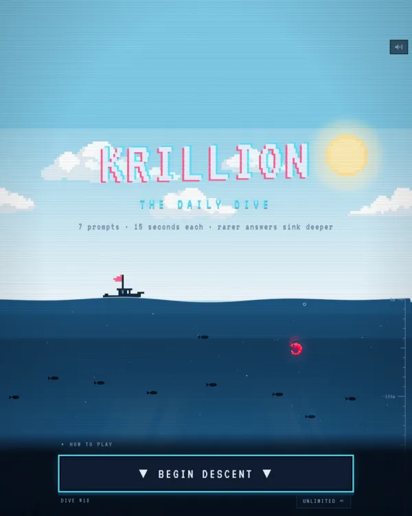 Screenshot of Krillion, a daily trivia game