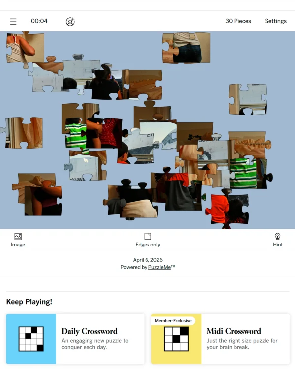Screenshot of L.A. Times Jigsaw, a daily visual game