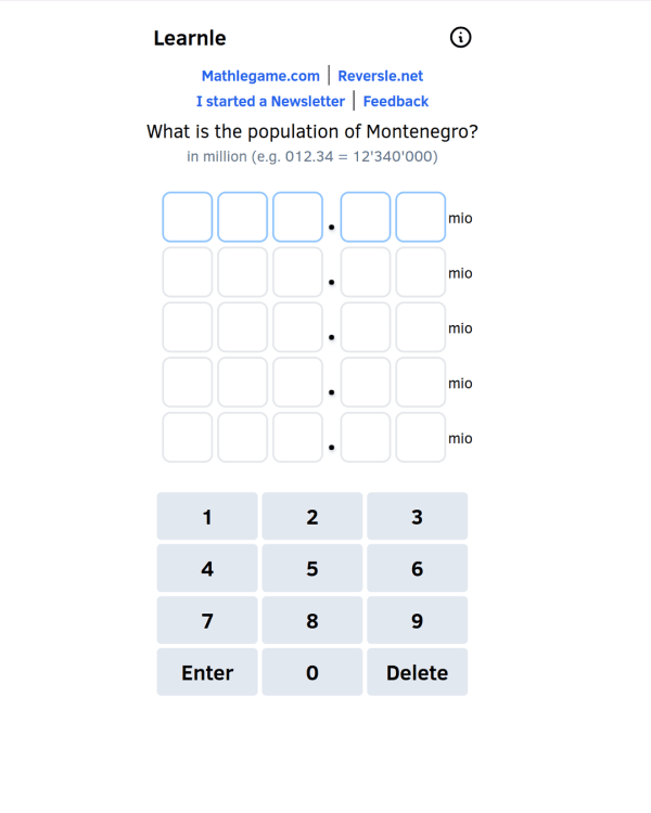 Screenshot of Learnle, a daily trivia game