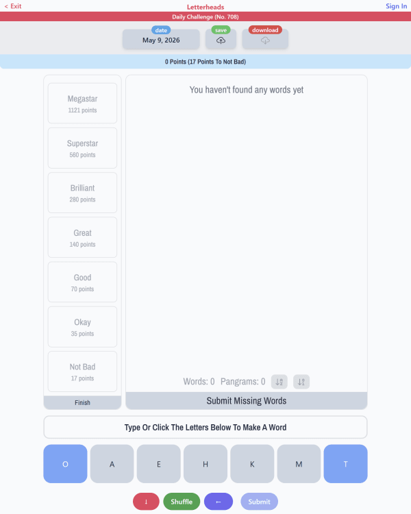 Screenshot of Letterheads, a daily word game