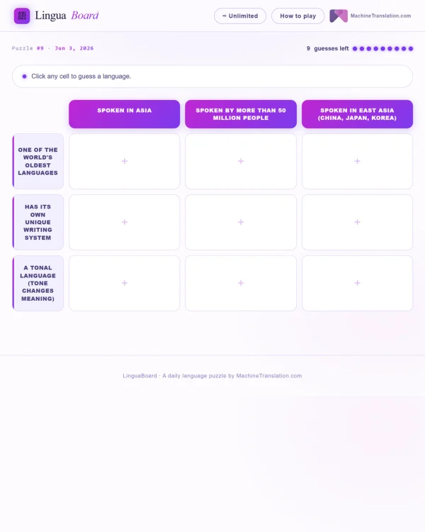 Screenshot of LinguaBoard, a daily logic game