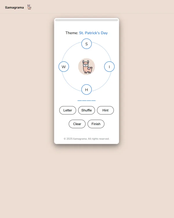 Screenshot of Llamagrama, a daily word game
