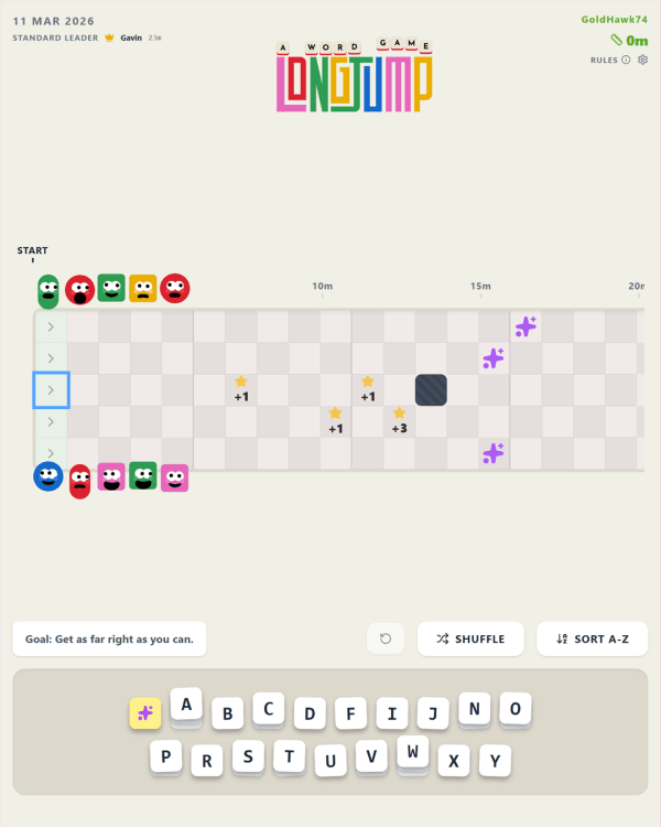 Screenshot of Long Jump, a daily word game