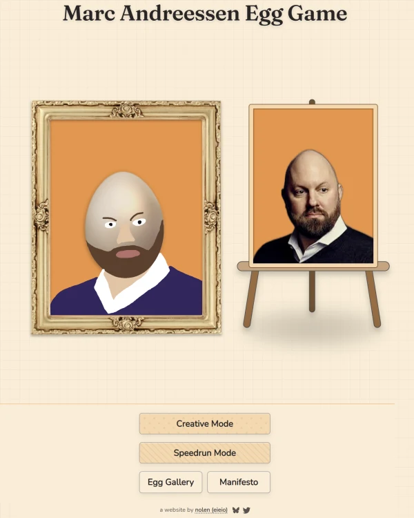 Screenshot of Marc Andreessen Egg Game, a quirky web game