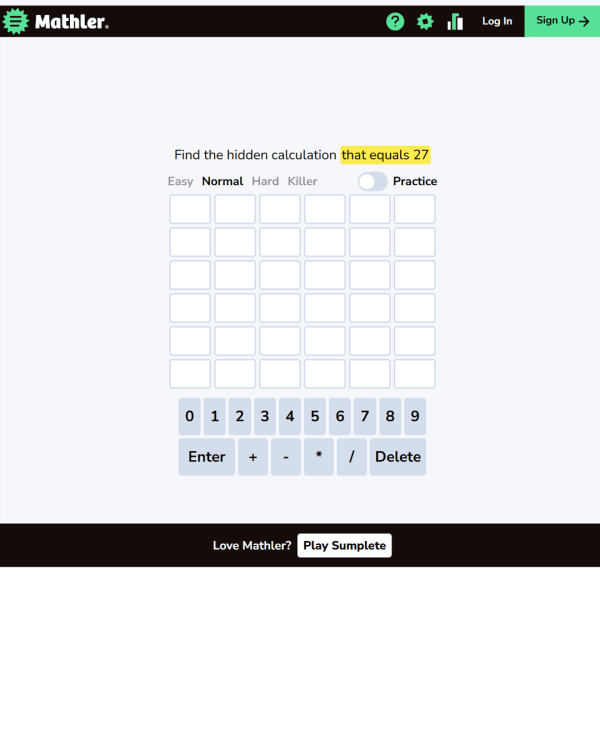 Screenshot of Mathler, a daily math game