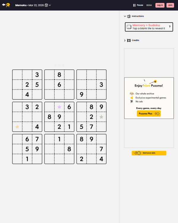 Screenshot of Memoku, a daily logic game