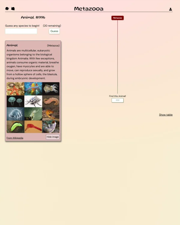 Screenshot of Metazooa, a daily animal game