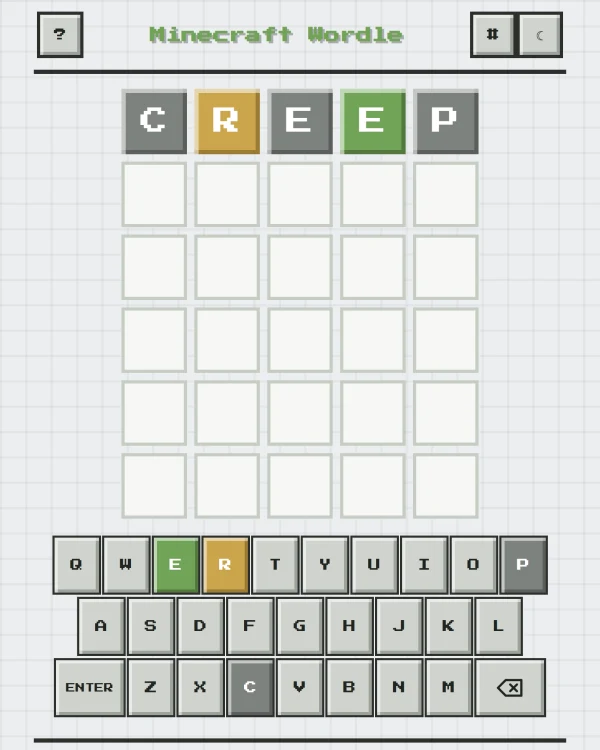 Screenshot of Minecraft Wordle, a daily word game