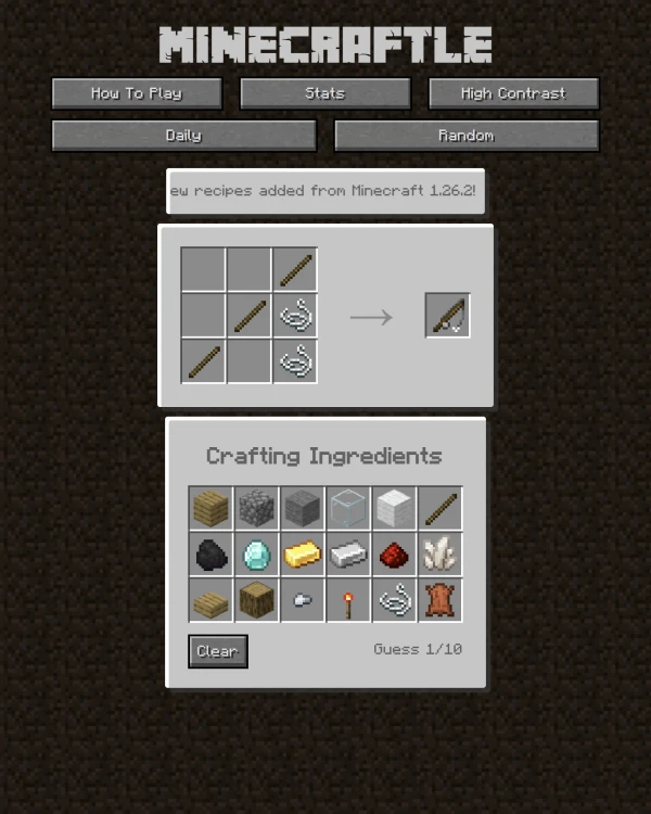 Screenshot of Minecraftle, a daily fandom game