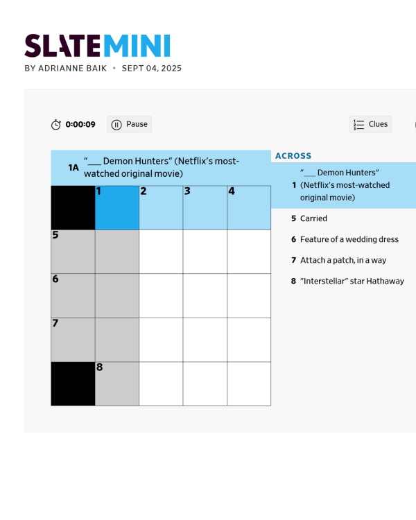 Screenshot of Mini Crossword (Slate), a daily word game