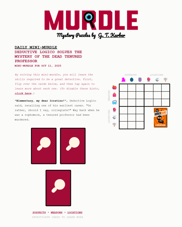 Screenshot of Mini Murdle, a daily logic game