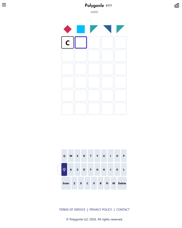 Screenshot of Mini Polygonle, a daily word game