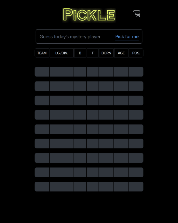 Screenshot of MLB Pickle, a daily sports game