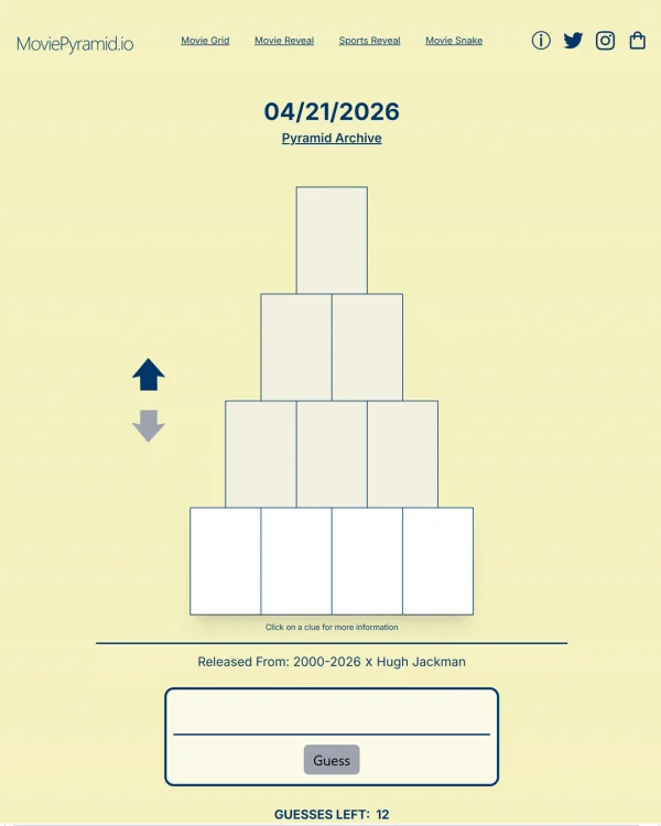 Screenshot of Movie Pyramid, a daily pop culture game