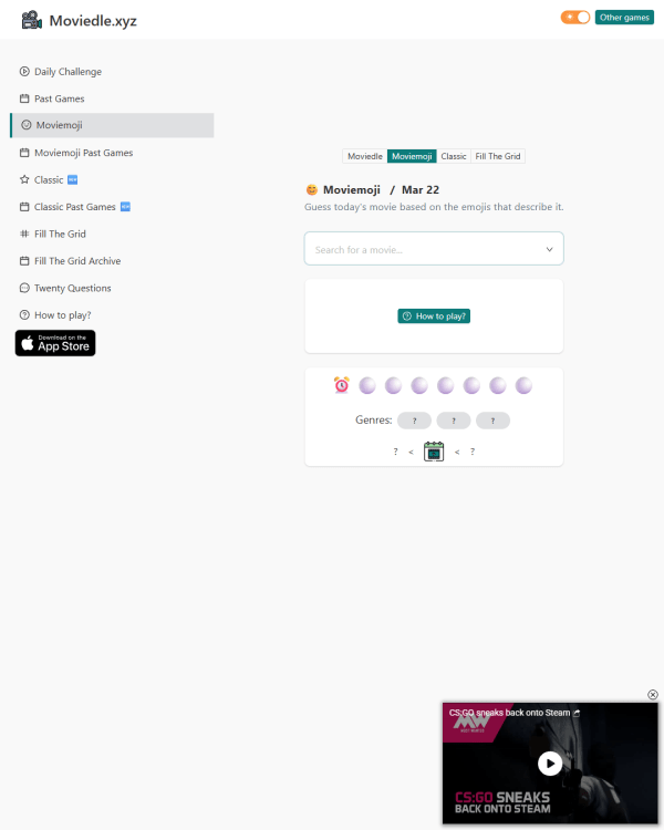 Screenshot of Moviemoji, a daily pop culture game