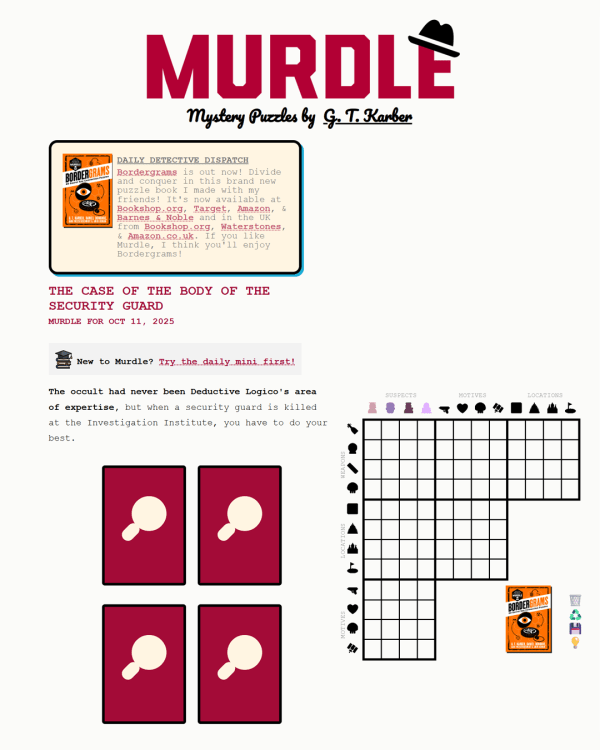 Screenshot of Murdle, a daily logic game