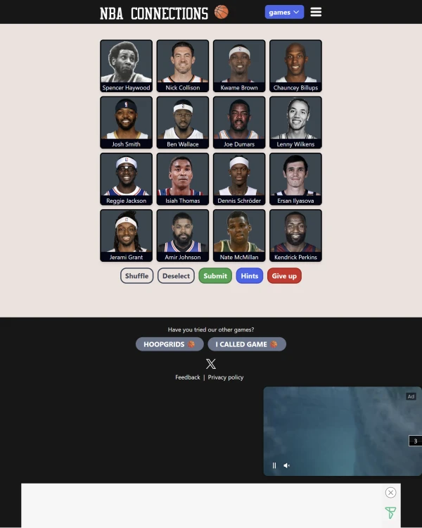 Screenshot of NBA Connections, a daily sports game
