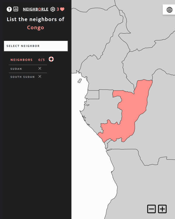 Screenshot of Neighborle, a daily geography game