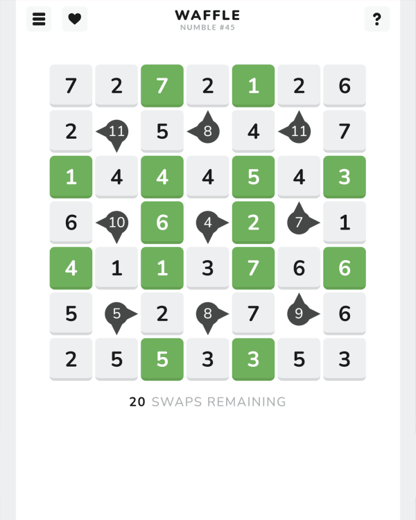 Screenshot of Number Waffle, a daily math game