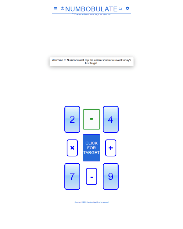 Screenshot of Numbobulate, a daily math game