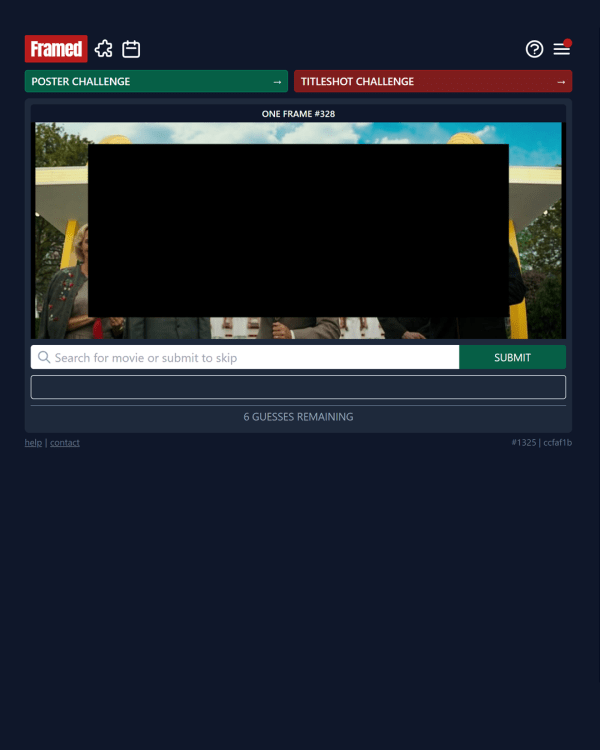 Screenshot of One Frame, a daily pop culture game